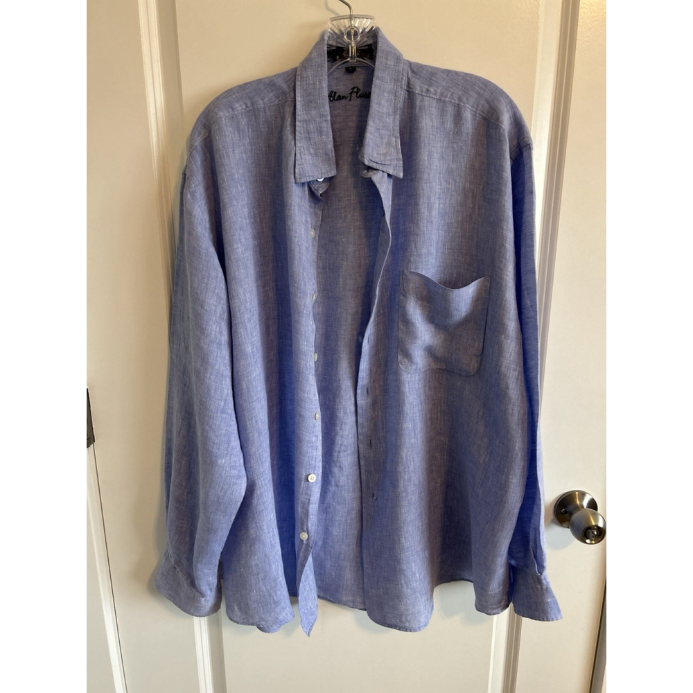 Alan Flusser, Button Down, Blue, Long Sleeve, Shirt, men’s Size L, 100% Linen - Picture 14 of 14